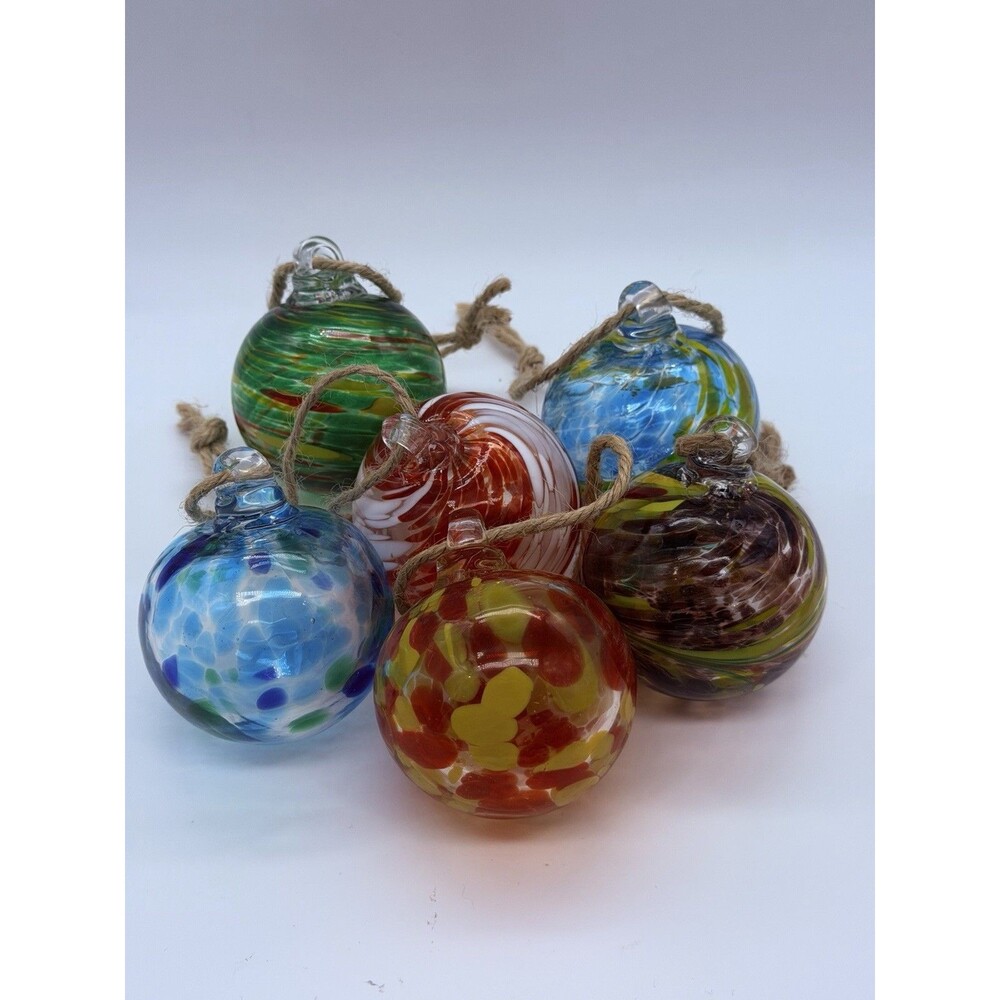 Hand Blown Art Glass Witch Ball Orb Ornament Sun Catcher Globe Lot Of 6